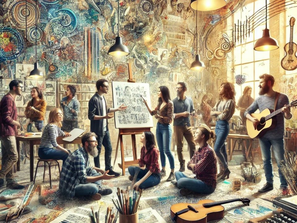 هنرمندان در حال همکاری و ایجاد رقابت سالم برای رشد جمعی در هنر.تقویت فرهنگ